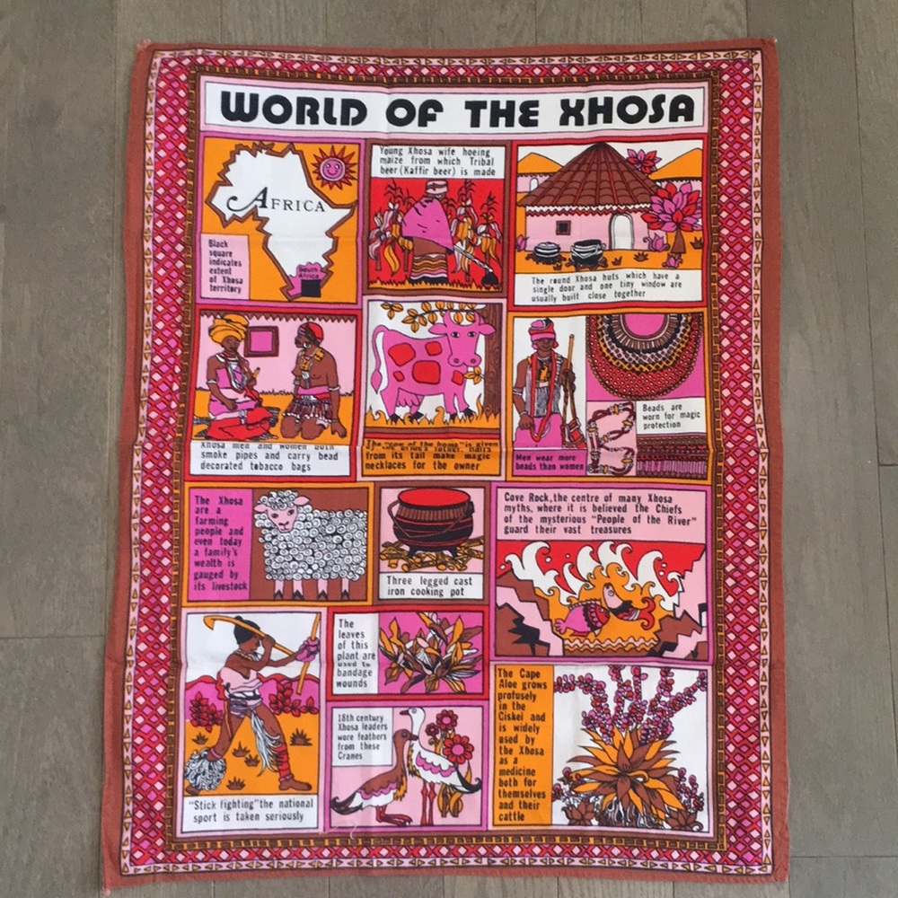 Rare Collectible: Printed Linen Tea Towel - World of The Xhosa South Africa